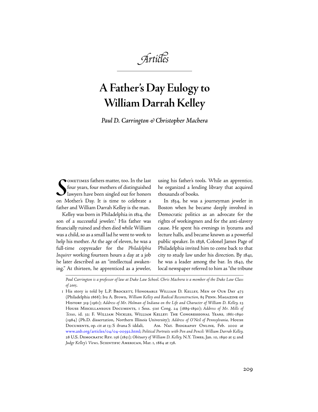 Arties a Father's Day Eulogy to William Darrah Kelley