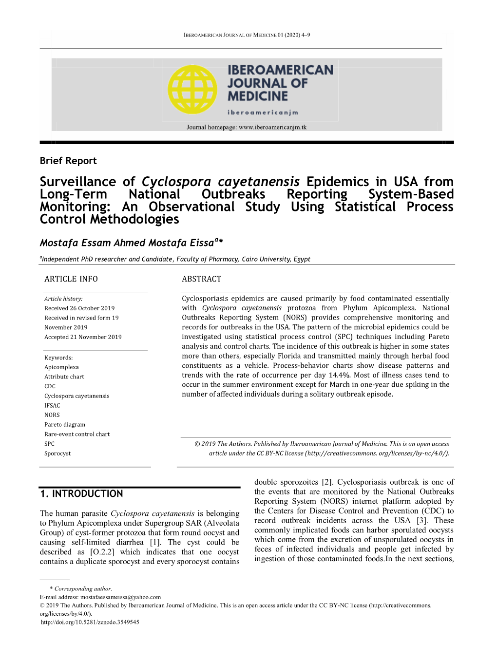 Surveillance of Cyclospora Cayetanensis Epidemics