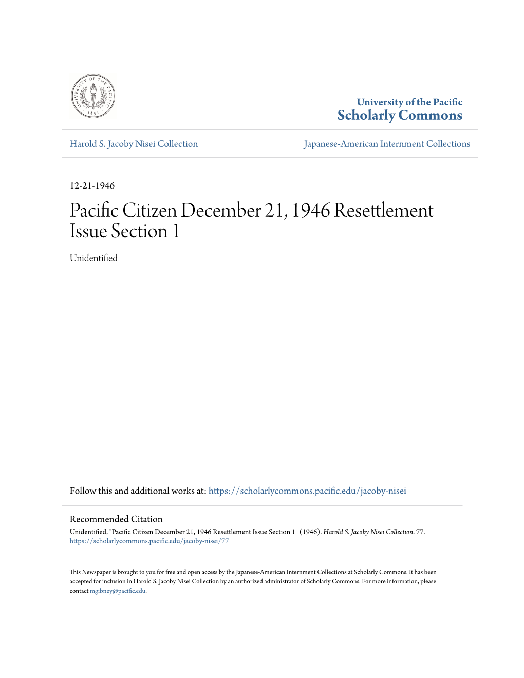 Pacific Citizen December 21, 1946 Resettlement Issue Section 1