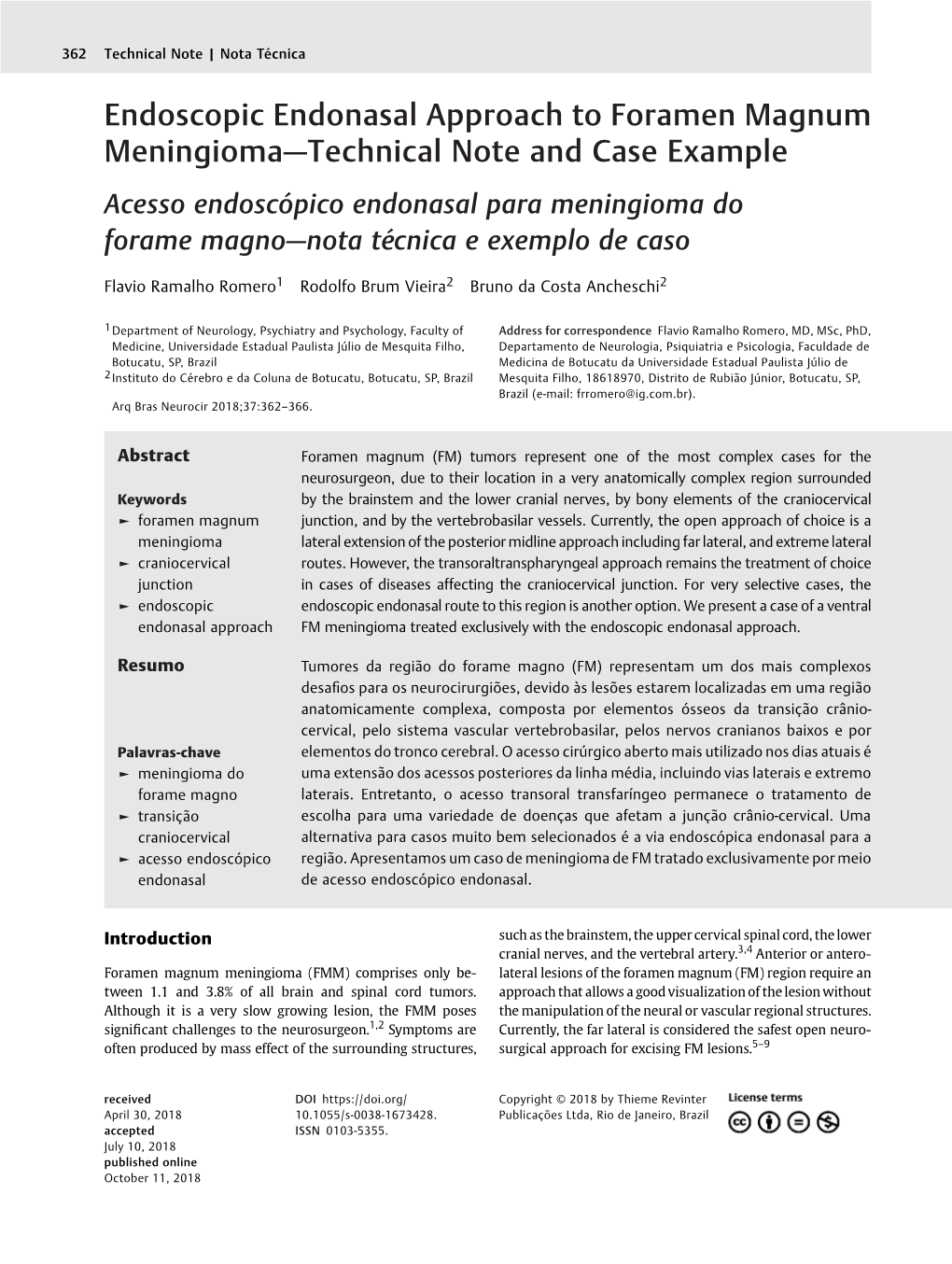 Endoscopic Endonasal Approach to Foramen Magnum Meningioma