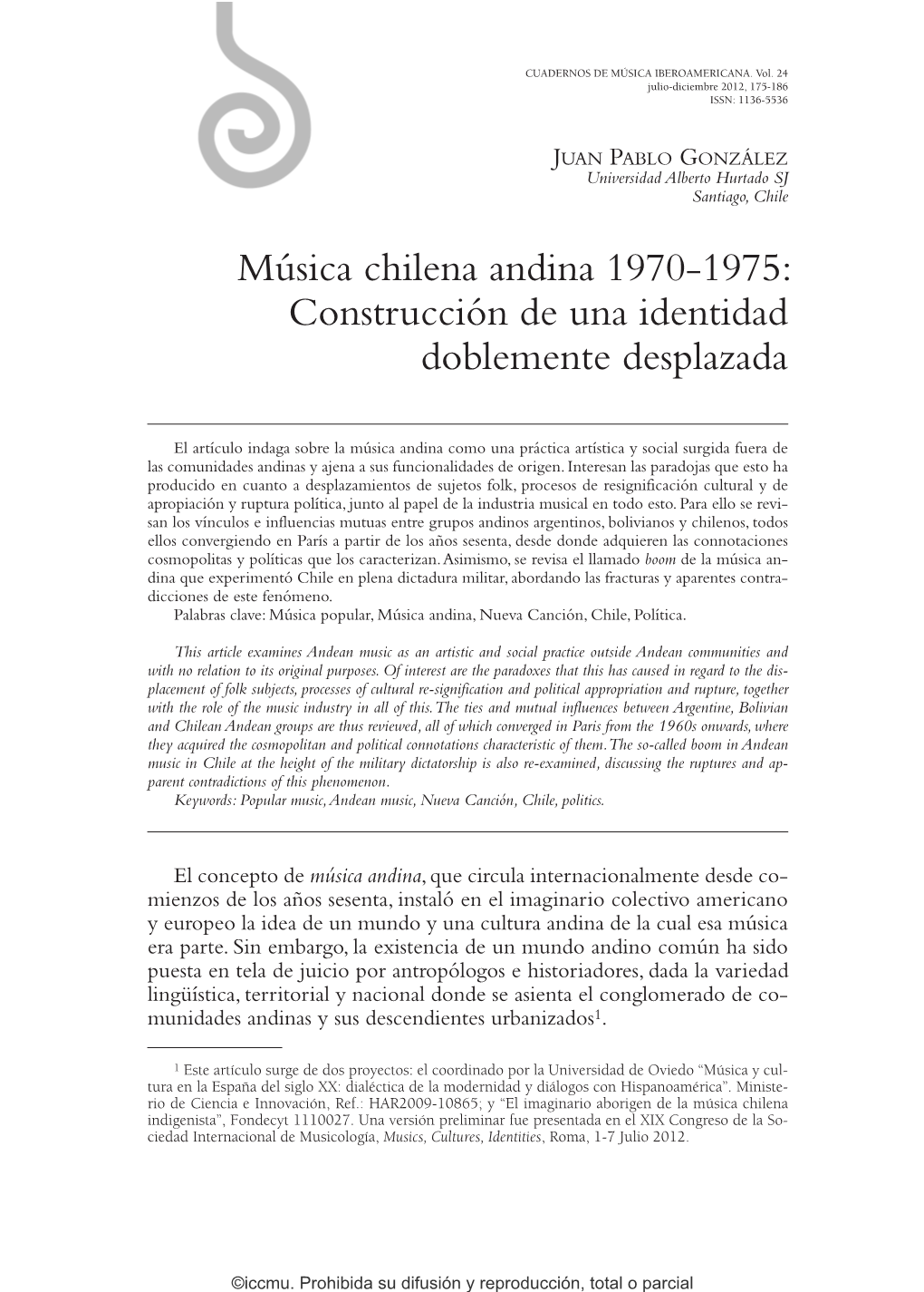 Música Chilena Andina 1970-1975: Construcción De Una Identidad Doblemente Desplazada