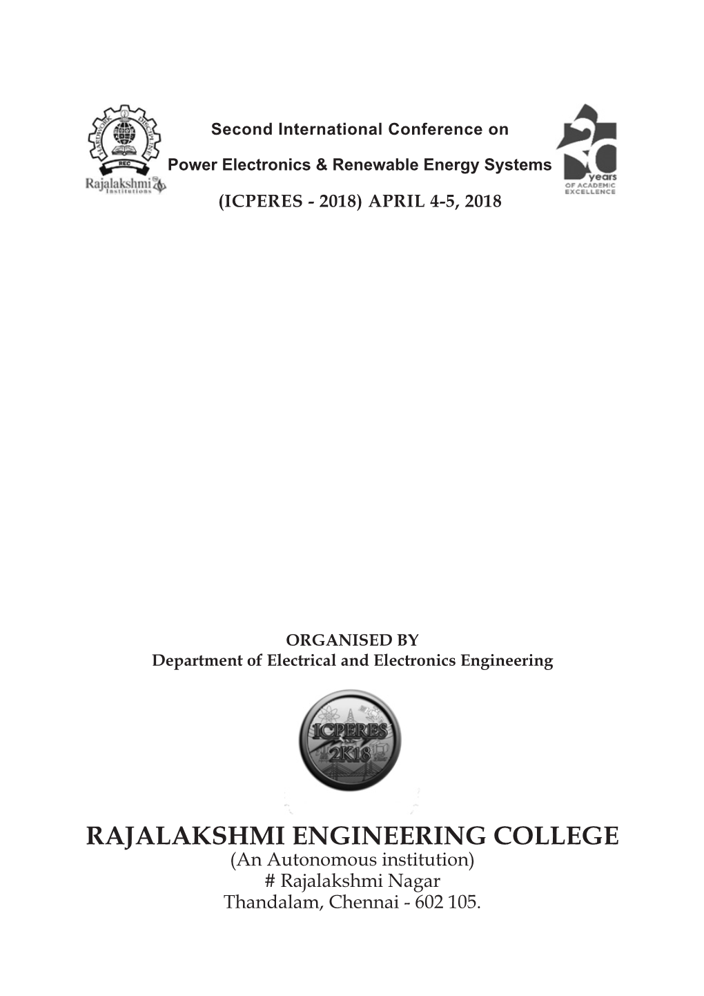 RAJALAKSHMI ENGINEERING COLLEGE (An Autonomous Institution) # Rajalakshmi Nagar Thandalam, Chennai - 602 105