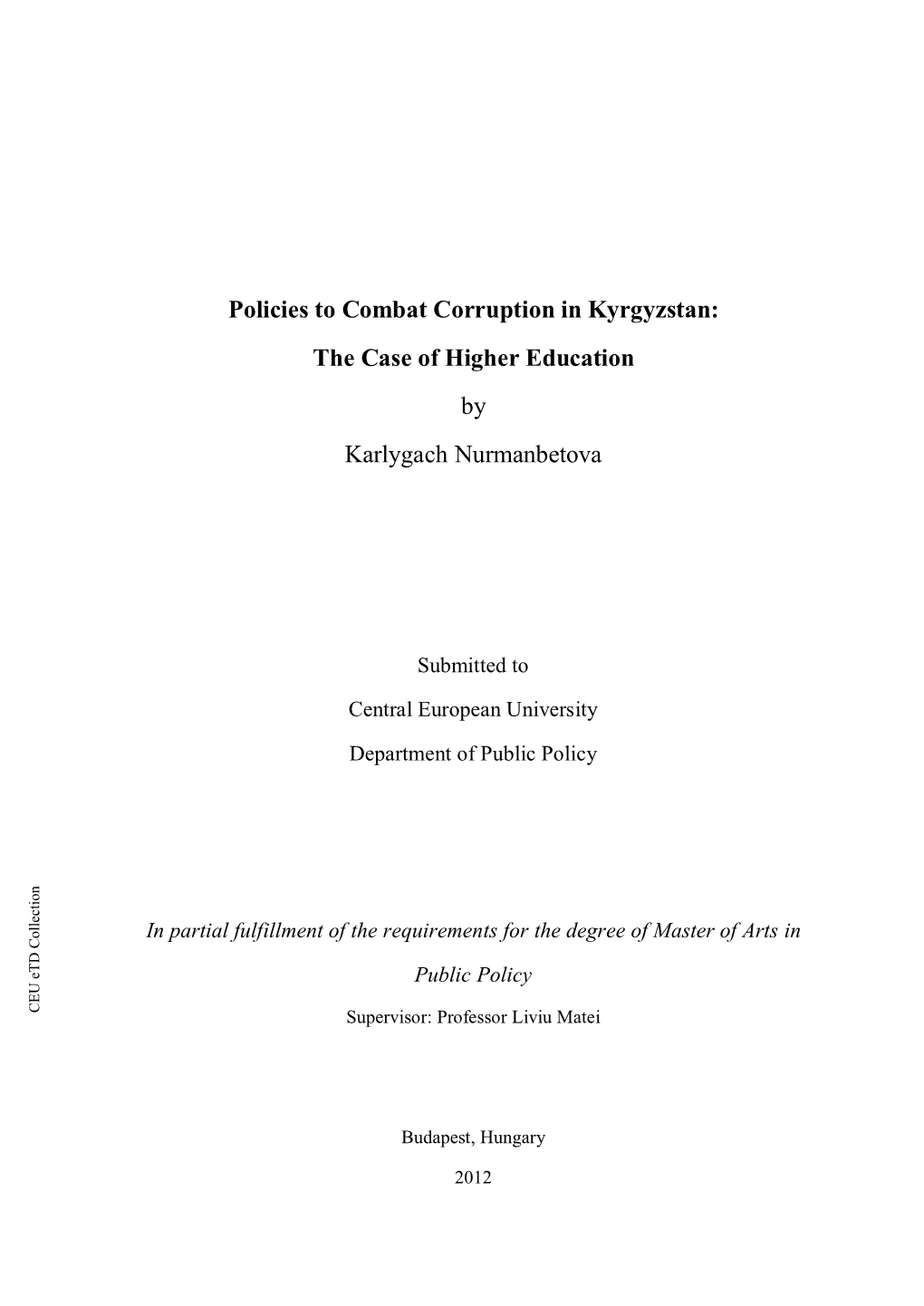 Policies to Combat Corruption in Kyrgyzstan: the Case of Higher