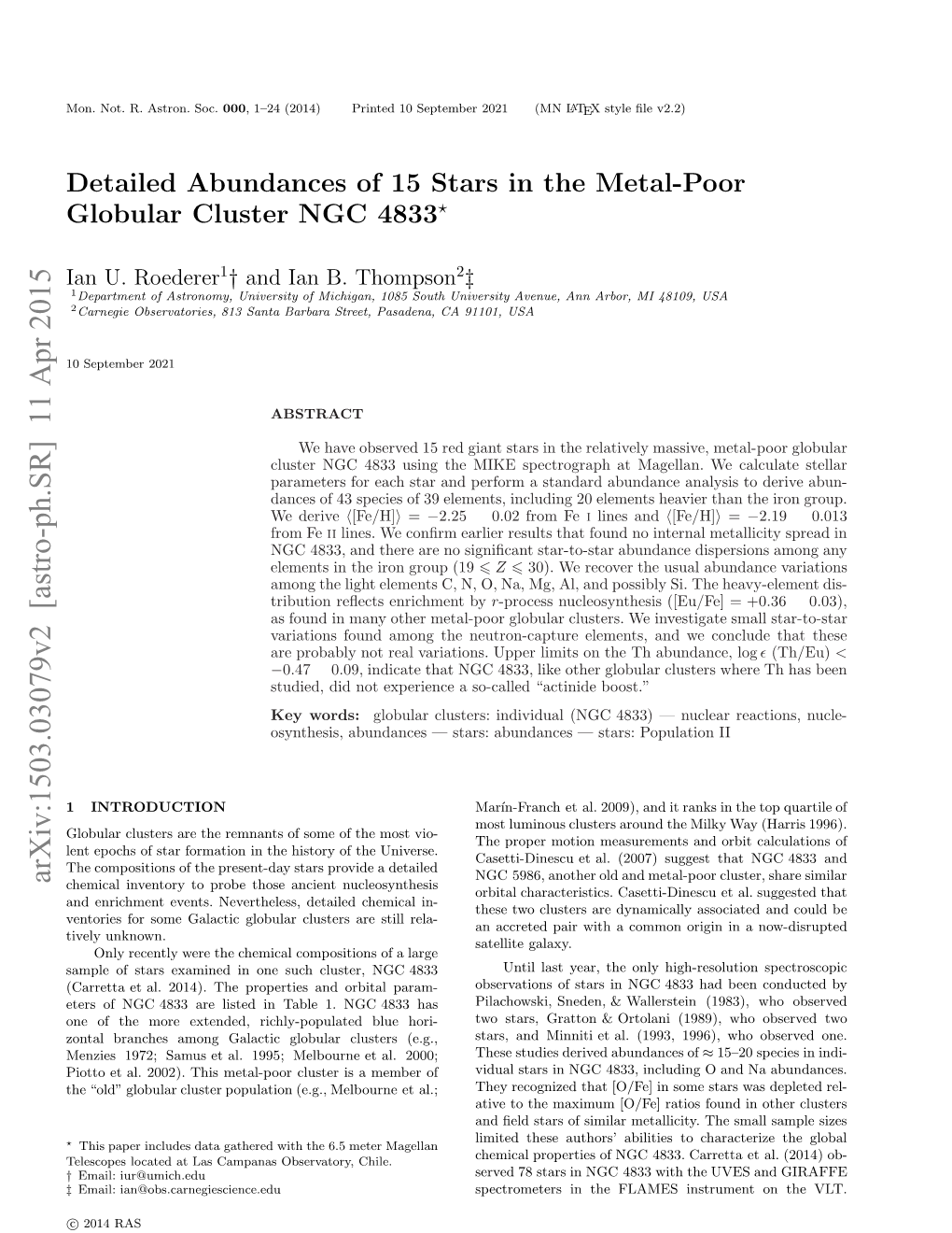 Detailed Abundances of 15 Stars in the Metal-Poor Globular Cluster NGC 4833