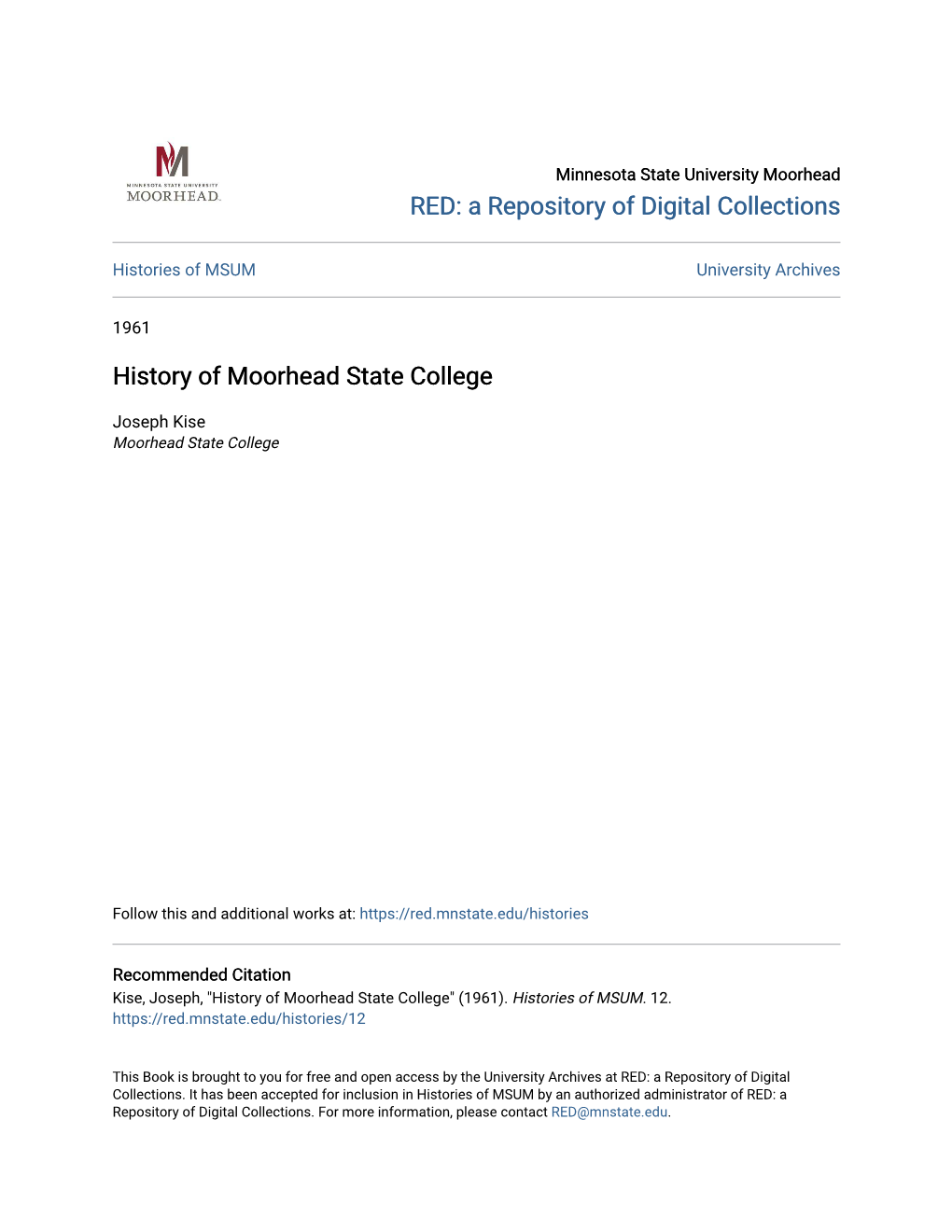 History of Moorhead State College