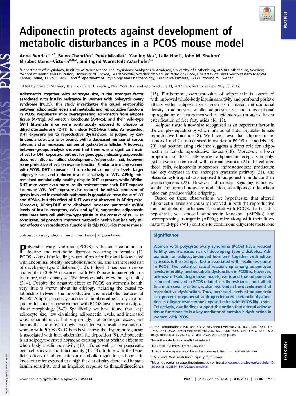 Adiponectin Protects Against Development of Metabolic