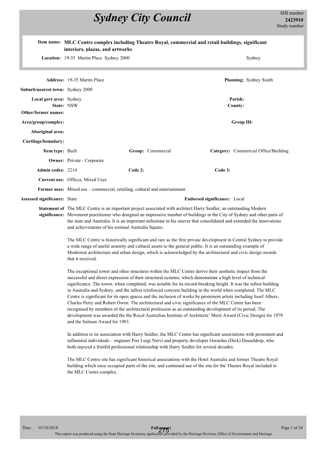 Sydney City Council 2423910 Study Number