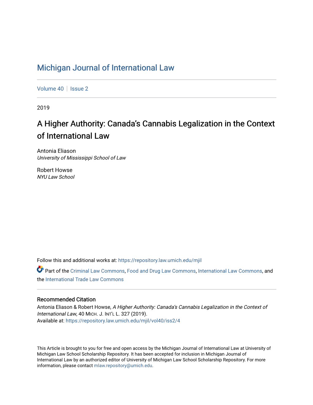 Canada's Cannabis Legalization in the Context of International