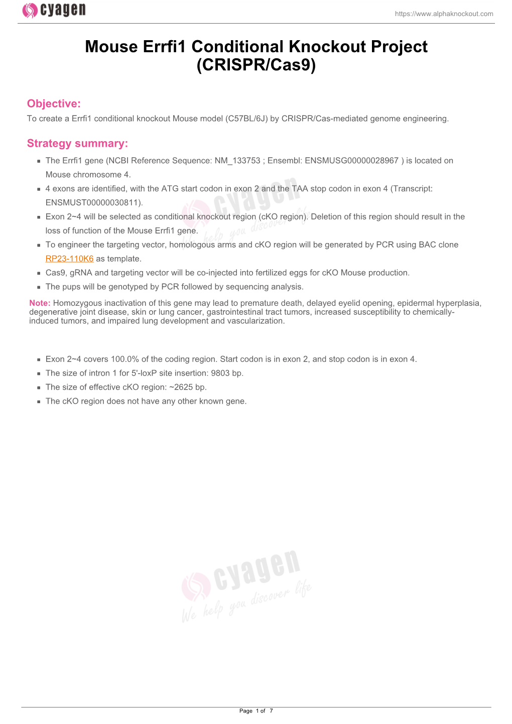 Mouse Errfi1 Conditional Knockout Project (CRISPR/Cas9)