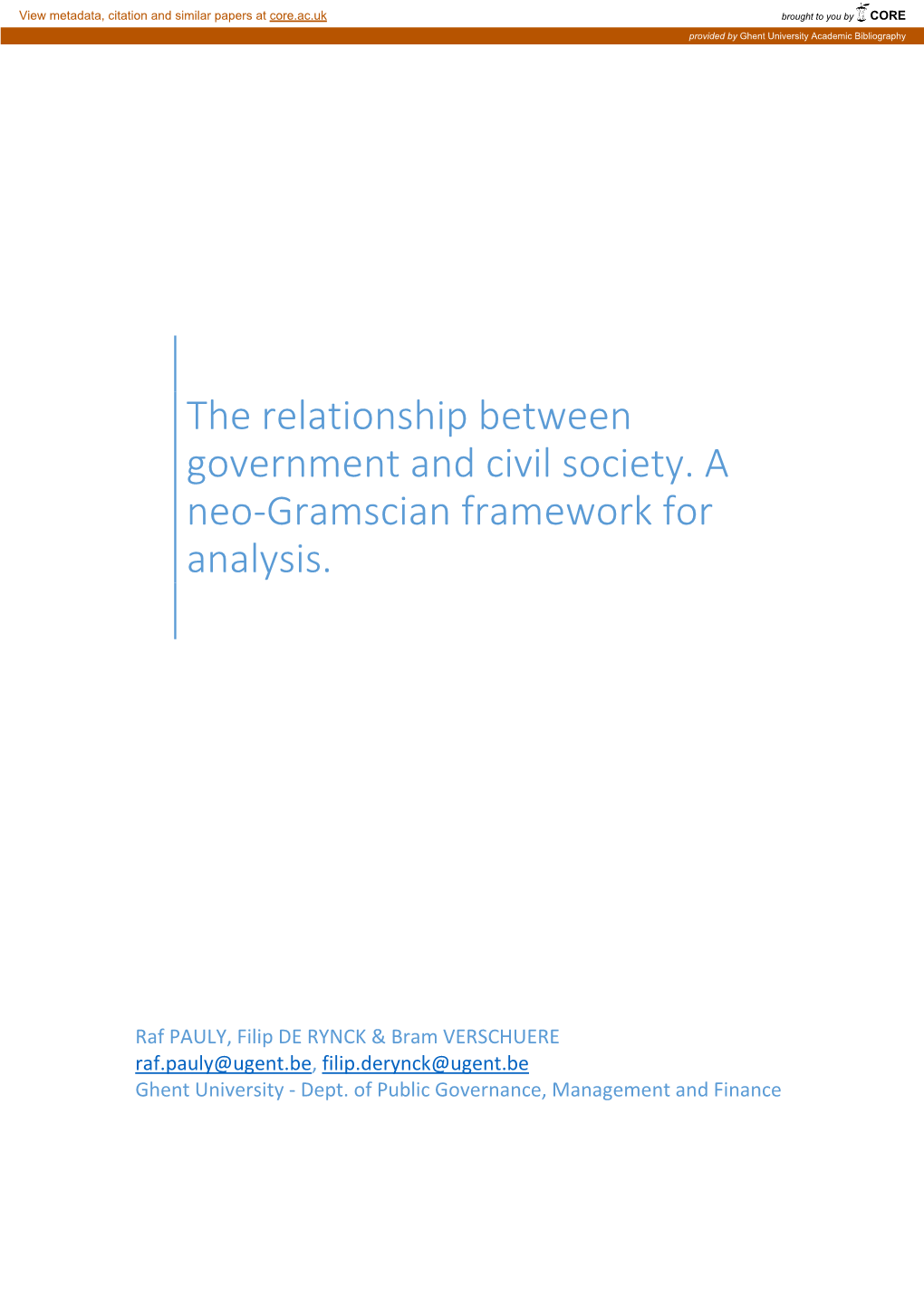 The Relationship Between Government and Civil Society. a Neo-Gramscian Framework for Analysis