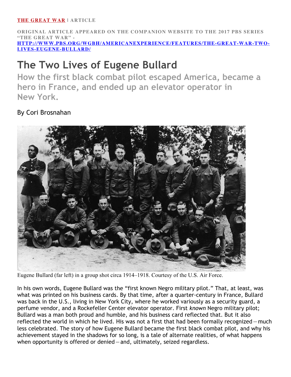 The Two Lives of Eugene Bullard (PBS Article)