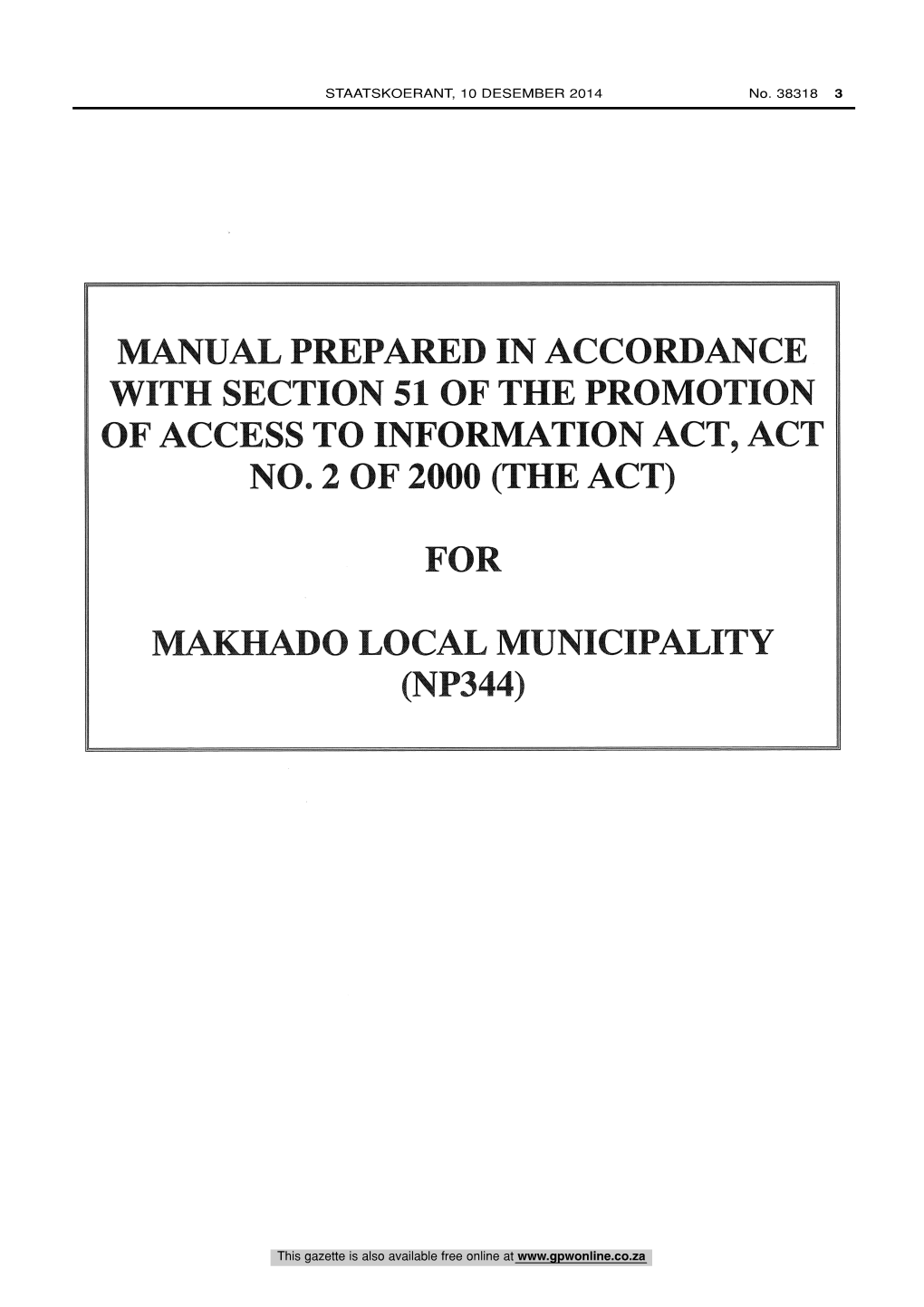 Promotion of Access to Information Act: Manual: Makhado Local Municipality