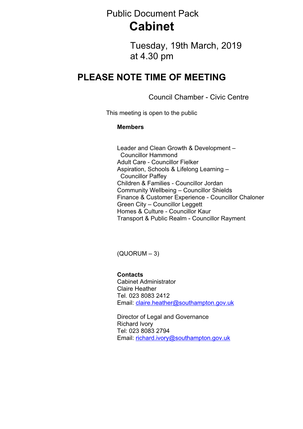 (Public Pack)Agenda Document for Cabinet, 19/03/2019 16:30