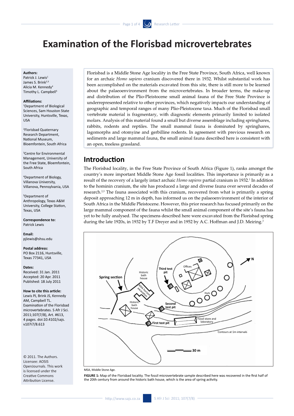 Examination of the Florisbad Microvertebrates