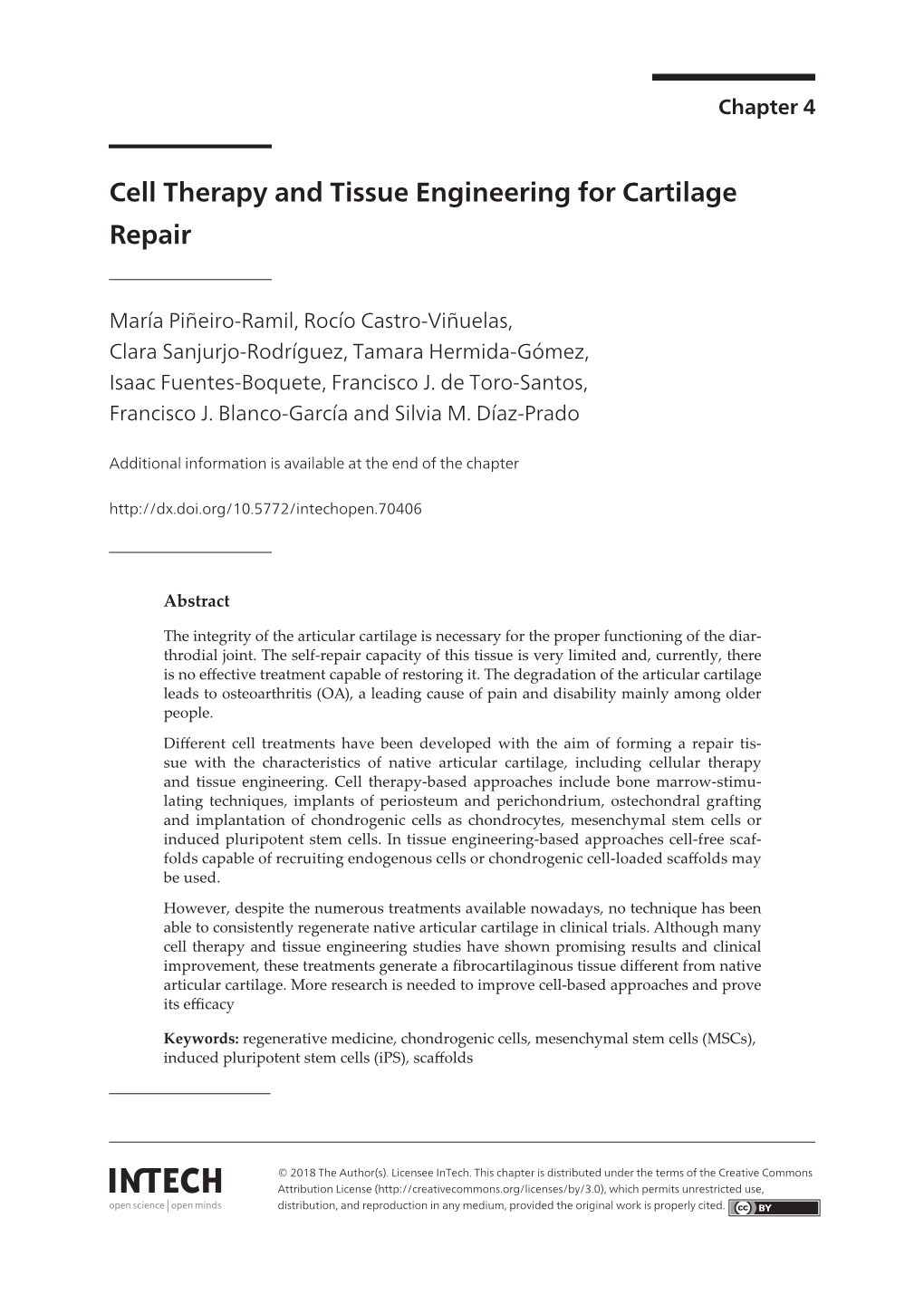 Cell Therapy and Tissue Engineering for Cartilage Repair