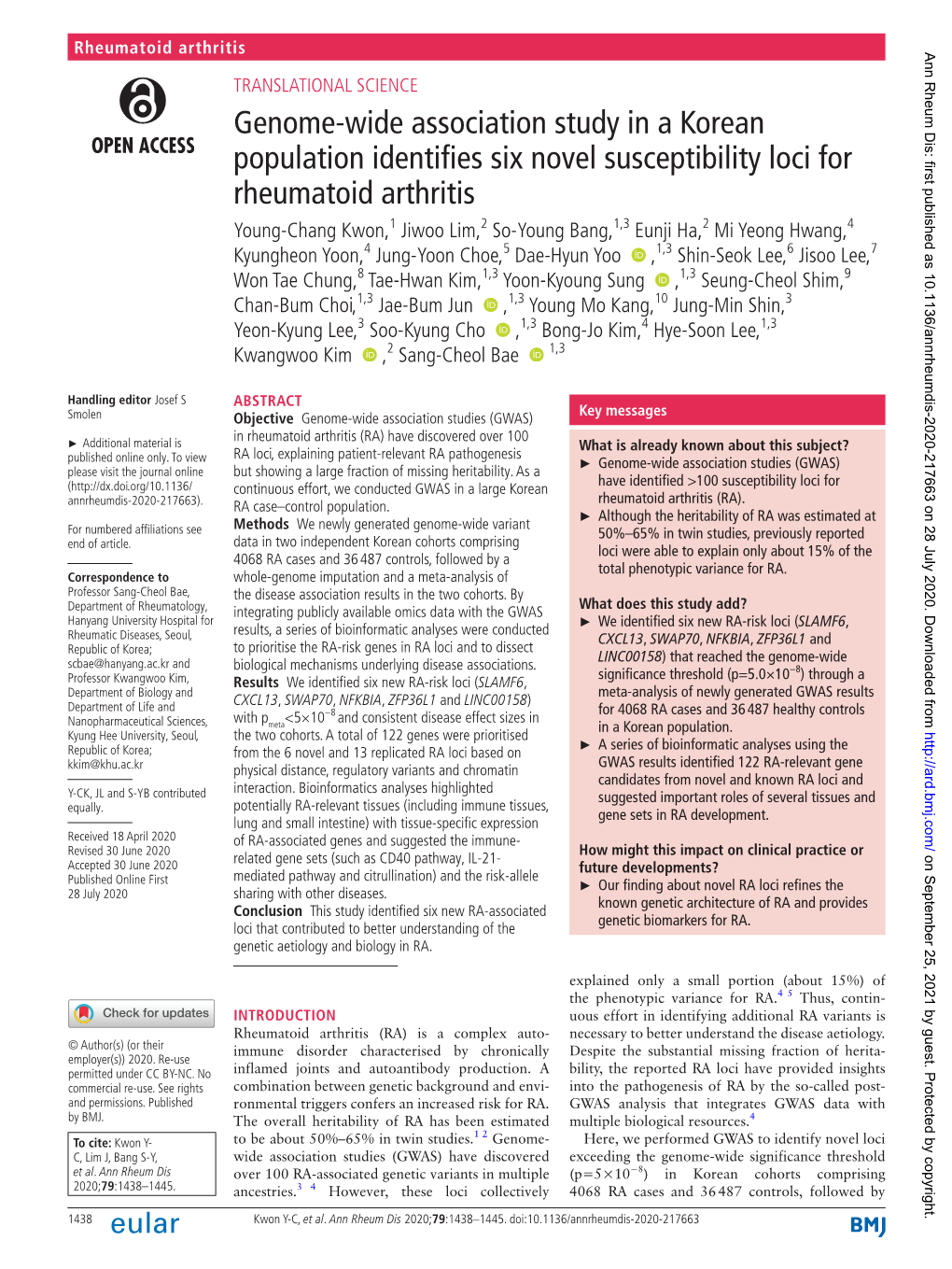 Genome-Wide Association Study in a Korean Population Identifies Six