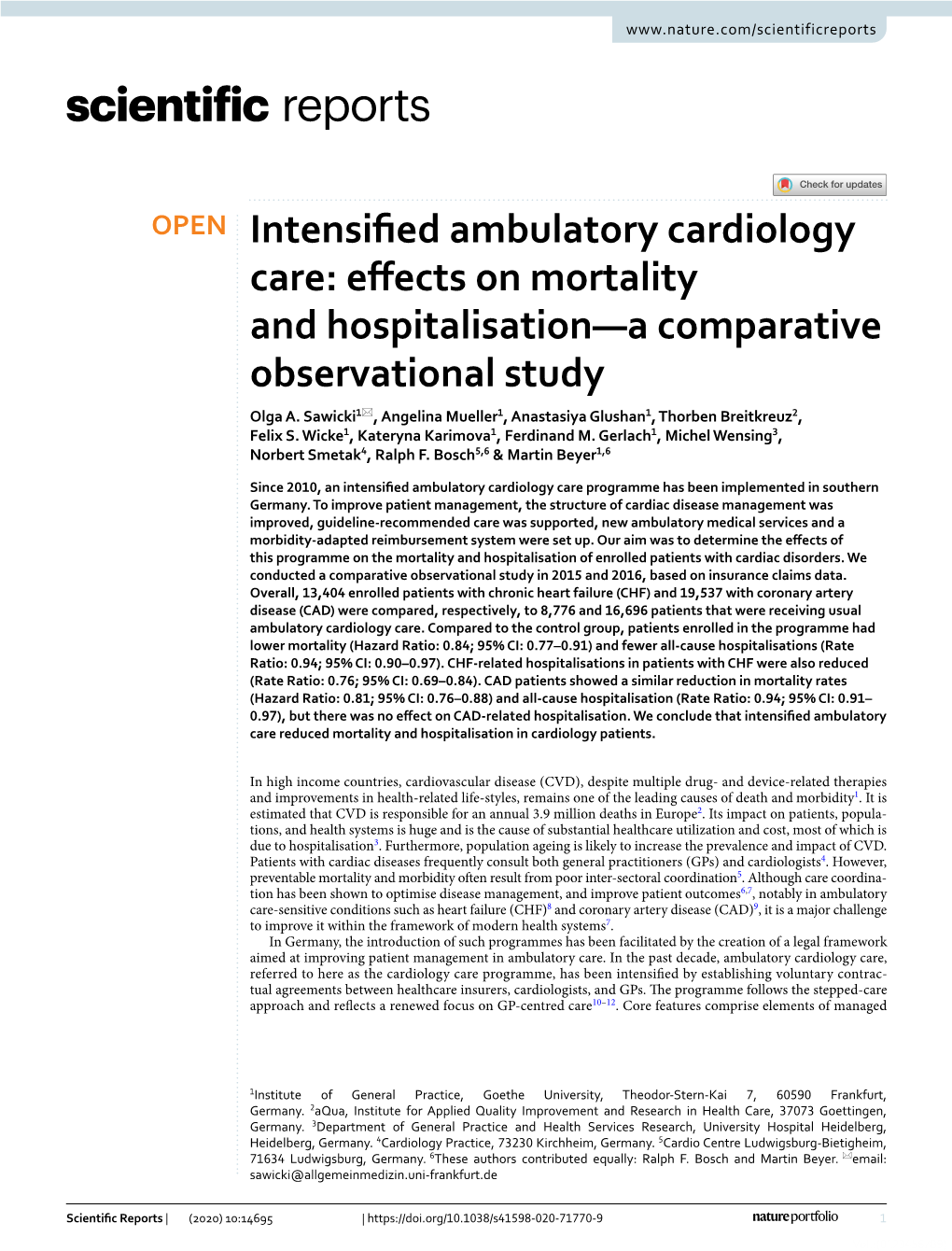 Intensified Ambulatory Cardiology Care