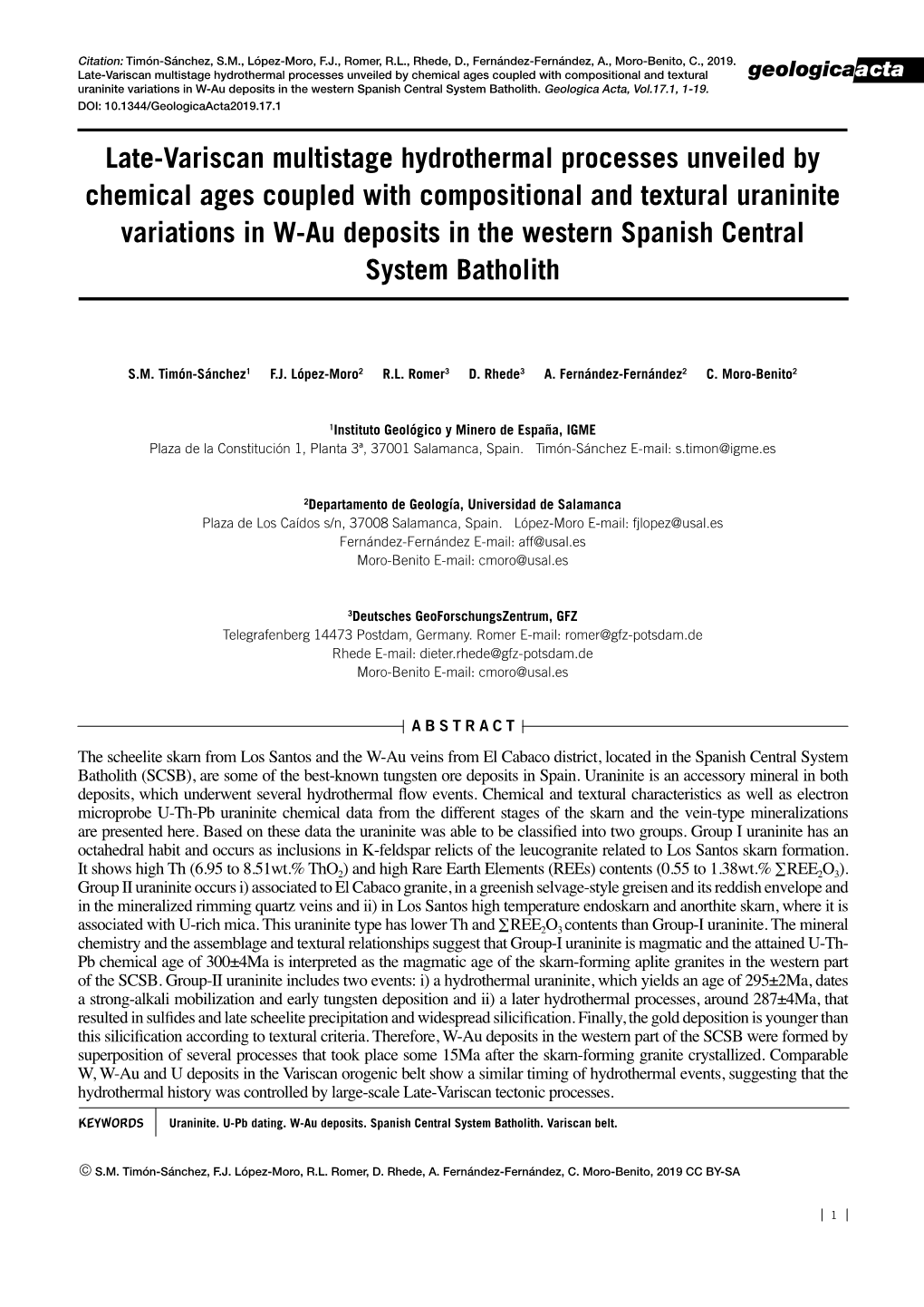 Late-Variscan Multistage Hydrothermal Processes