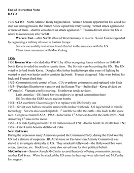 End of Instruction Notes DAY 2 1949 NATO—North Atlantic Treaty