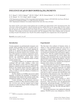 INFLUENCE of Ph on IRON DOPED Zn2tio4 PIGMENTS