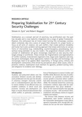 Preparing Stabilisation for 21St Century Security Challenges Steven A
