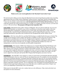 Download the Maryland Conservation Corps (MCC) Crew Descriptions