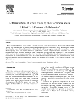 Differentiation of White Wines by Their Aromatic Index