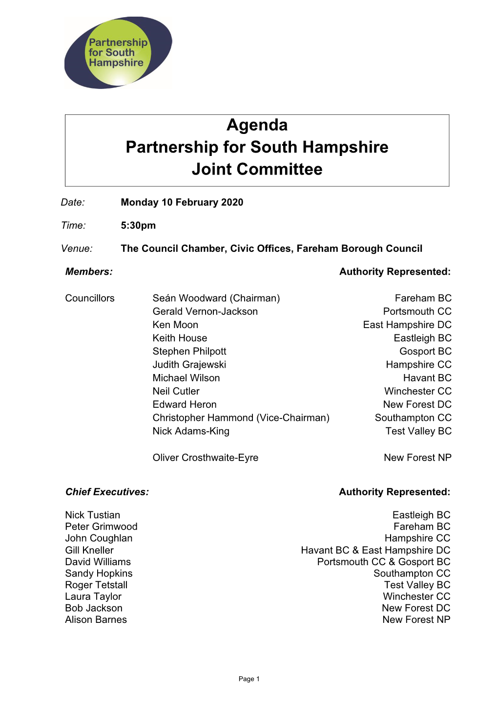 Agenda Partnership for South Hampshire Joint Committee