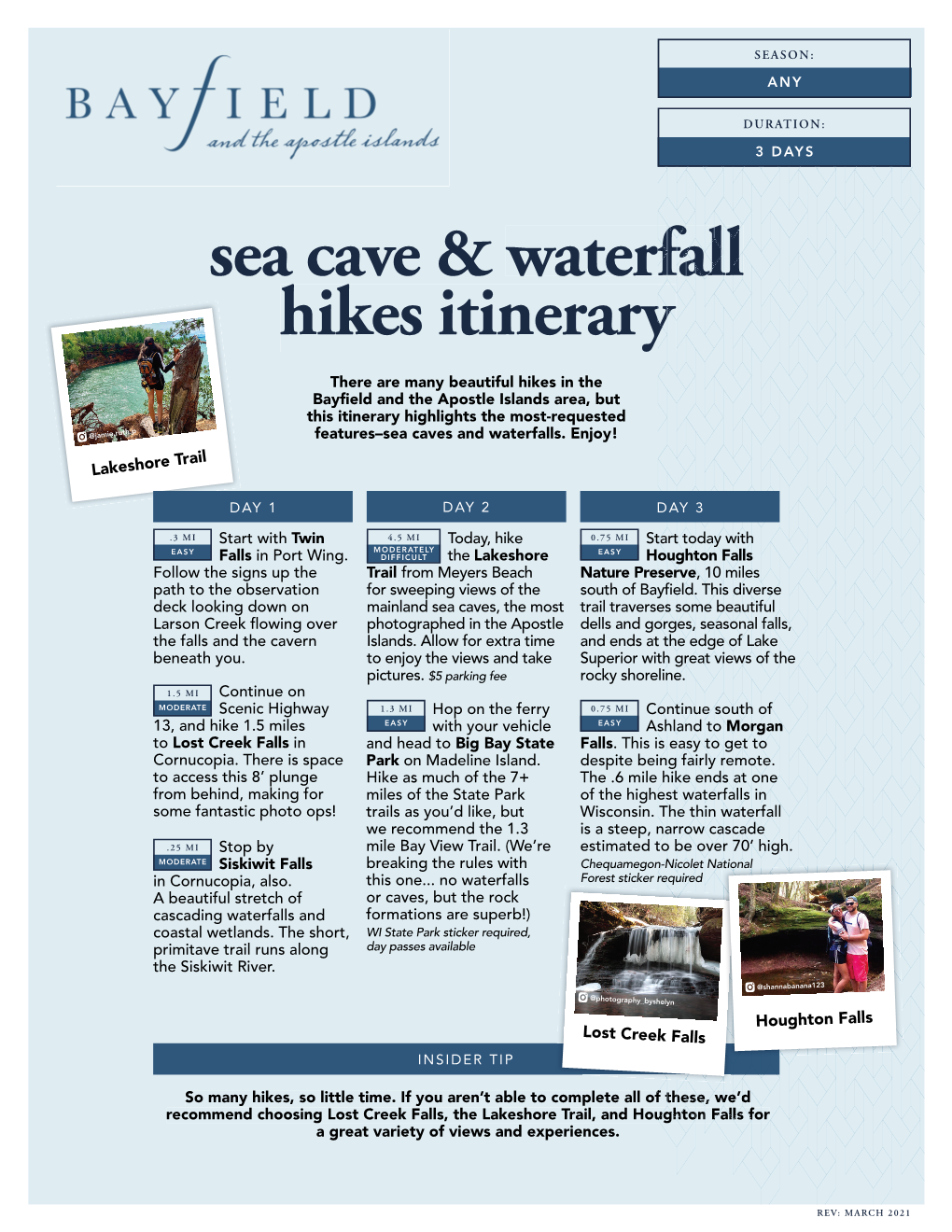 Sea Cave and Waterfall Hikes Itinerary