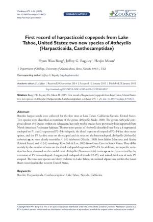 First Record of Harpacticoid Copepods from Lake Tahoe, United States