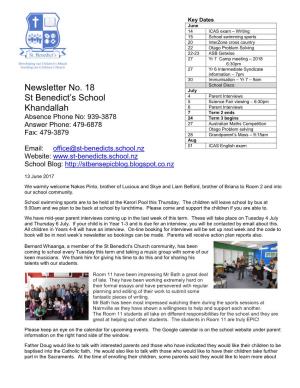 Newsletter No. 18 St Benedict's School Khandallah