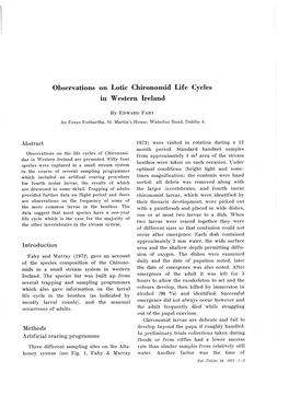 Observations on Lotic Chironomid Life Cyeles in Western Ireland