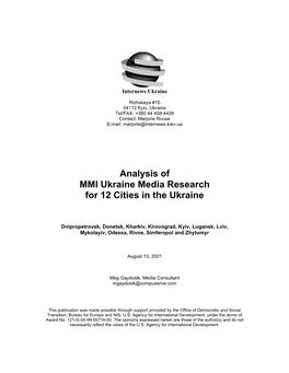 Analysis of MMI Ukraine Media Research for 12 Cities in the Ukraine