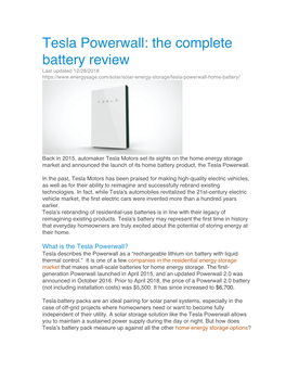 Tesla Powerwall: the Complete Battery Review Last Updated 12/28/2018