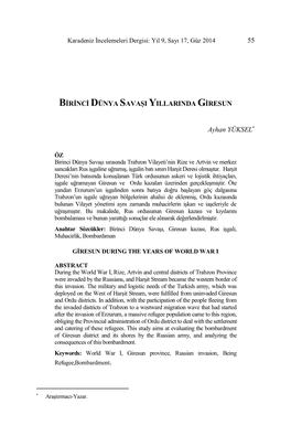 55 BİRİNCİ DÜNYA SAVAŞI YILLARINDA GİRESUN Ayhan YÜKSEL*