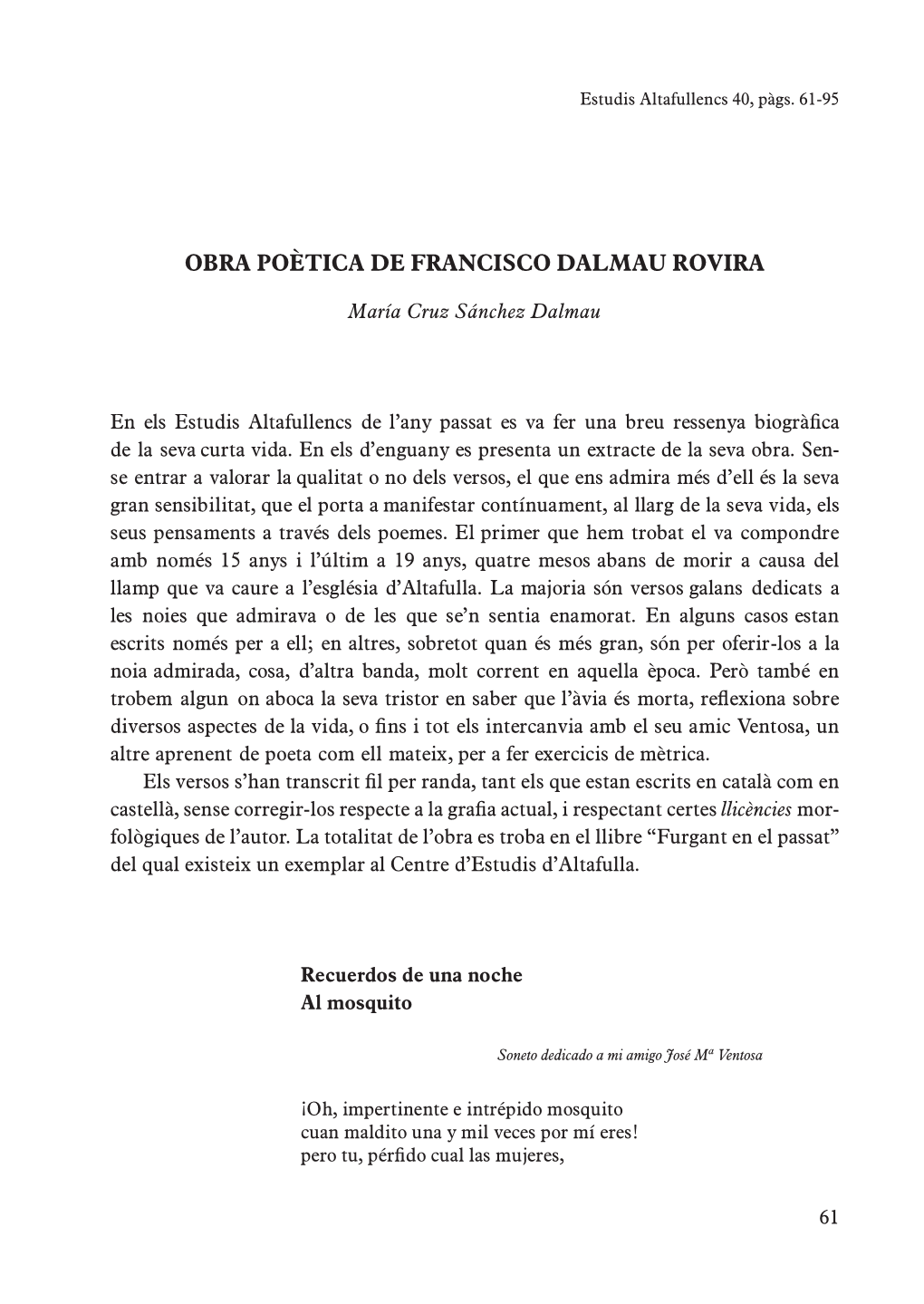 Obra Poètica De Francisco Dalmau Rovira