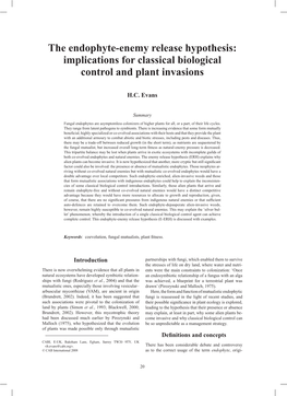 The Endophyte-Enemy Release Hypothesis: Implications for Classical Biological Control and Plant Invasions