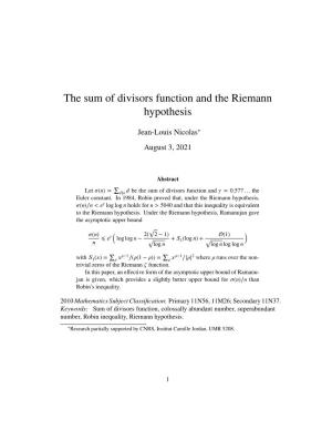 The Sum of Divisors Function and the Riemann Hypothesis