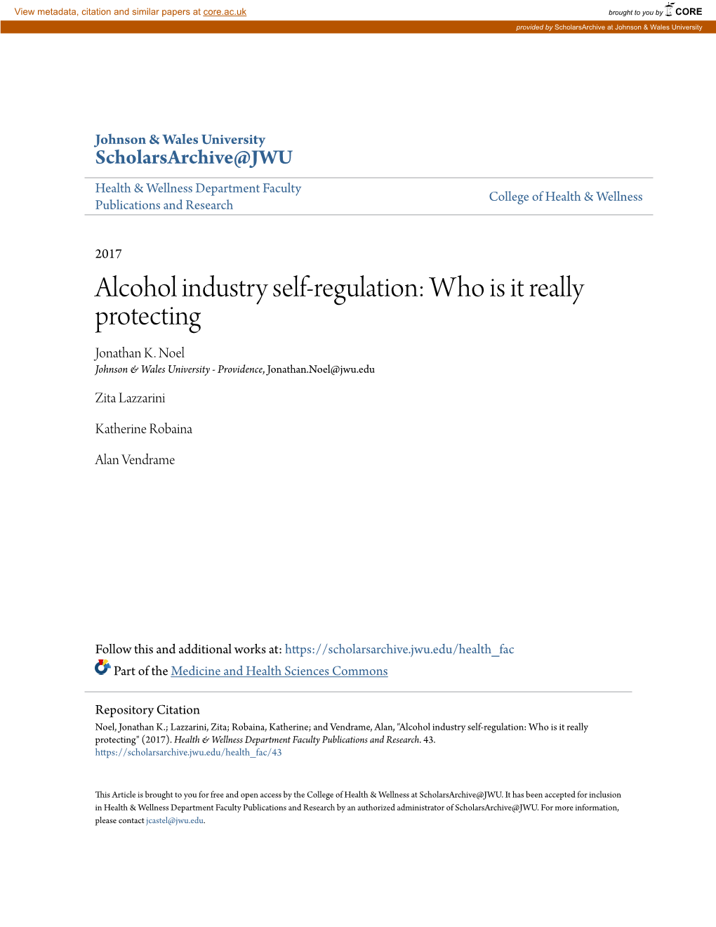 Alcohol Industry Self-Regulation: Who Is It Really Protecting Jonathan K