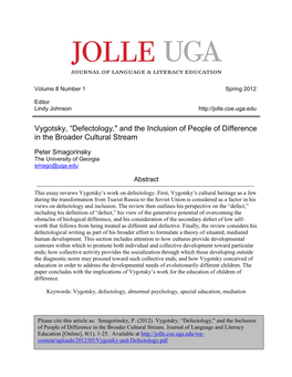 Vygotsky, “Defectology," and the Inclusion of People of Difference in the Broader Cultural Stream