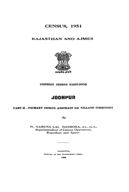 District Census Handbook, Jodhpur, Part II, Rajasthan and Ajmer
