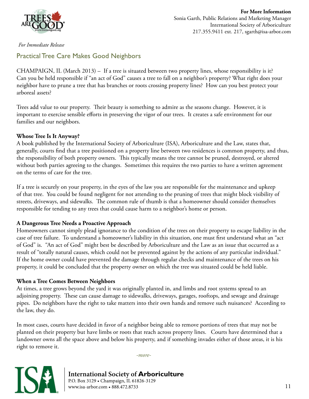 International Society of Arboriculture Practical Tree Care Makes Good