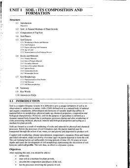 Unit 1 Soil : Its Composition and Formation