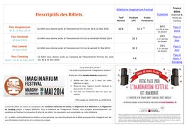 Descriptifs Des Billets Ticketnet (Internet & Tarif Etudiant Ecoles Points De Normal UTC Partenaires Ventes)