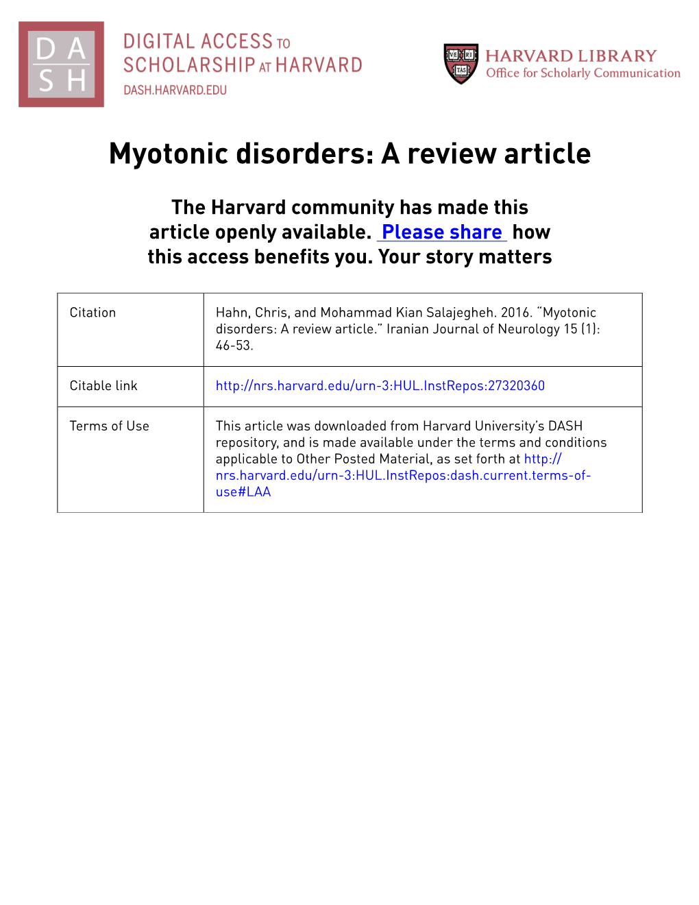 Myotonic Disorders: a Review Article