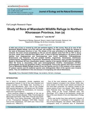 Study of Flora of Miandasht Wildlife Refuge in Northern Khorasan