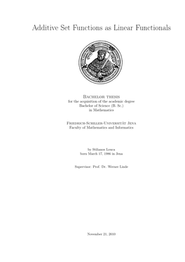 Additive Set Functions As Linear Functionals