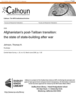 Afghanistan's Post-Taliban Transition: the State of State-Building After War