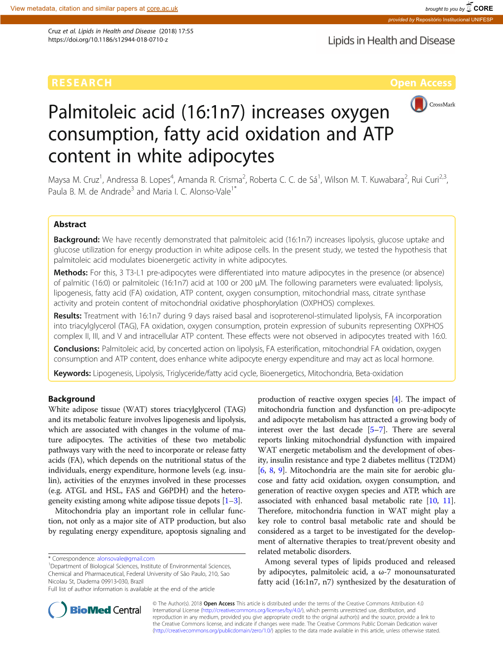 Increases Oxygen Consumption, Fatty Acid Oxidation and ATP Content in White Adipocytes Maysa M