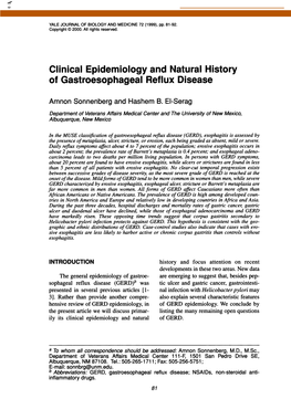 Clinical Epidemiology and Natural History of Gastroesophageal Reflux Disease